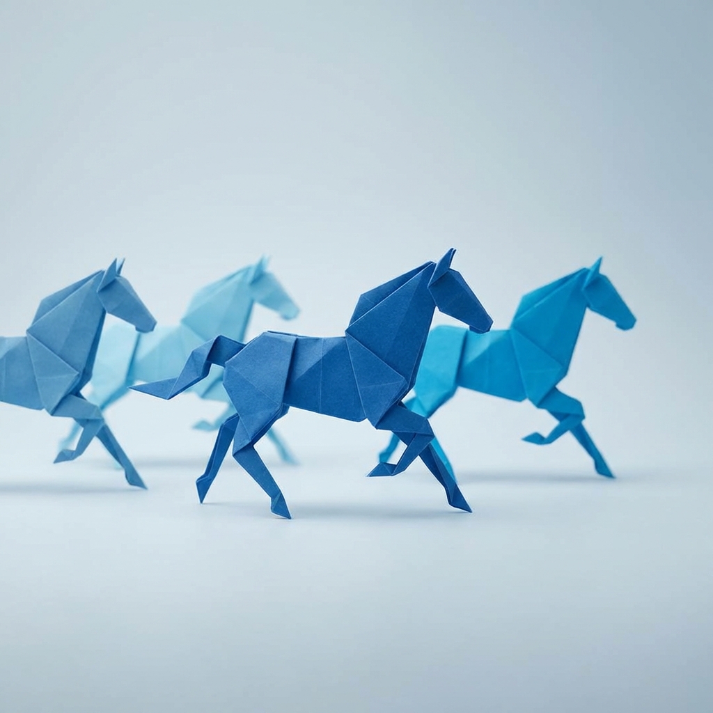 Umbreyting - Bláir origami hestar